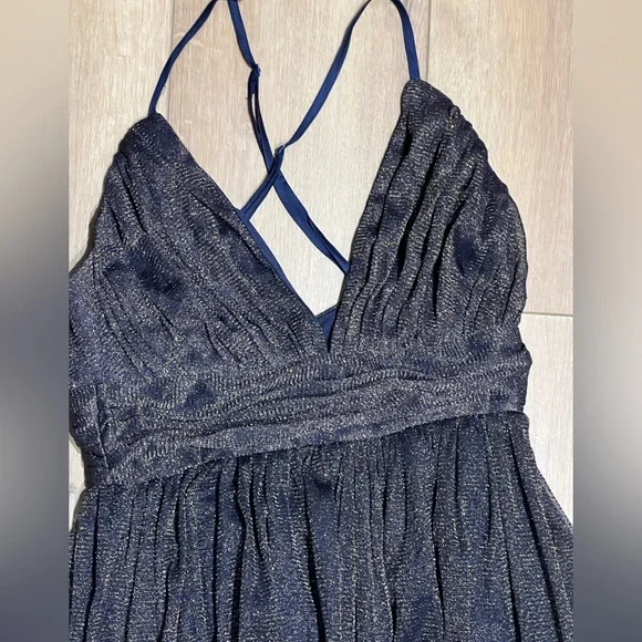 Dress Day Women’s Elegant Navy Blue Gold Sparkle Evening Dress Small - Picture 2 of 5